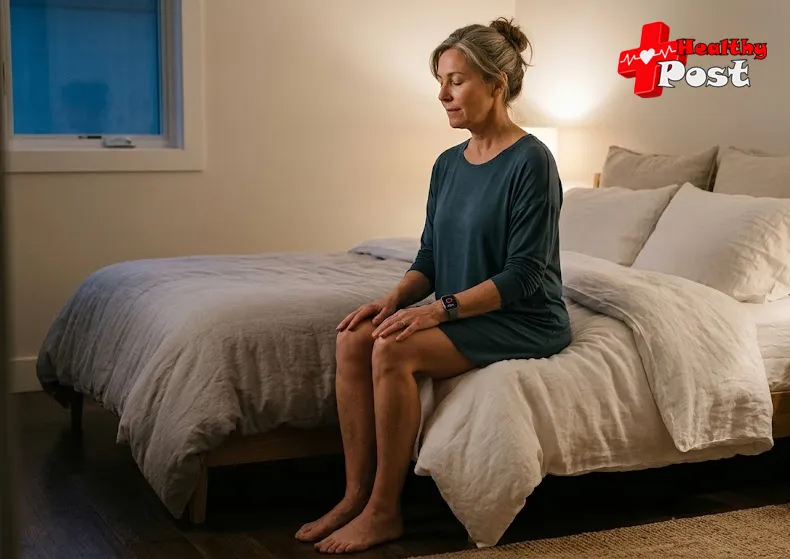 Adult practicing deep breathing at bedtime to lower heart rate