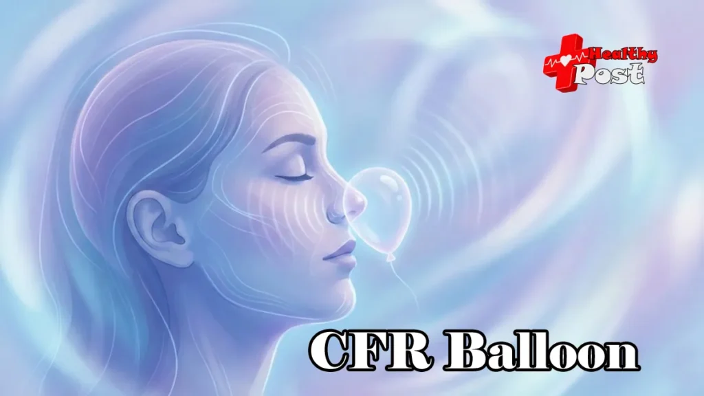 An abstract medical illustration or clinical demonstration of a CFR balloon procedure being used for Cranial Facial Release and endonasal therapy.