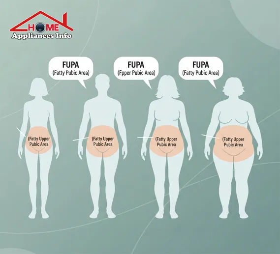illustration showing the common location of the lower belly bulge often called fupa