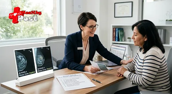 Doctor reviewing ADH breast biopsy follow-up plan with patient in clinic