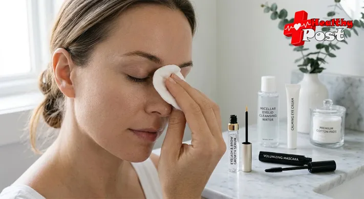 Person gently removing eye makeup to protect recovering eyelashes