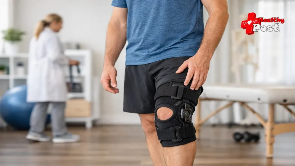 Knee Support for Meniscus Injury: Best Braces and Recovery Guide Man wearing knee brace for meniscus injury recovery in physiotherapy setting