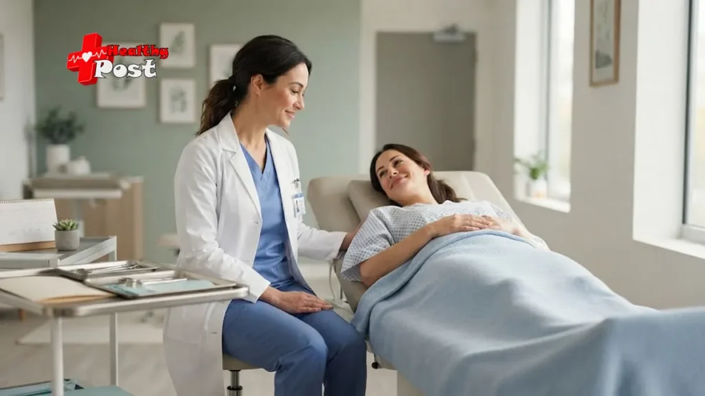Woman resting comfortably in a calm clinic setting to represent post-IUD insertion recovery and wellness