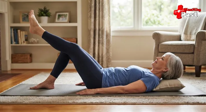 Older adult performing a straight-leg raise exercise to strengthen muscles around an arthritic knee (knee exercises for arthritis)