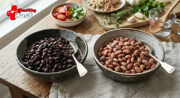 Black Beans vs. Pinto Beans Nutrition: Which Is Healthier for You? 3 Black beans and pinto beans displayed side by side for a nutrition comparison