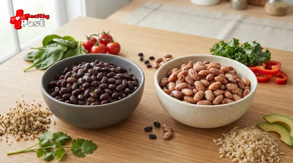 Black Beans vs. Pinto Beans Nutrition: Which Is Healthier for You? Black beans and pinto beans served side by side for a nutrition comparison