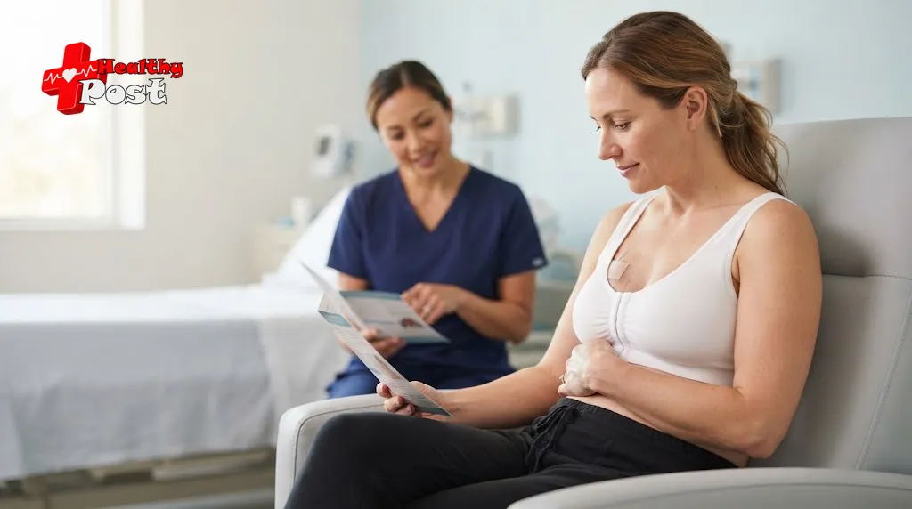 Breast Vacuum-Assisted Surgery Aftercare: Essential Recovery Tips and Warning Signs Woman recovering after a minimally invasive breast procedure with a supportive recovery bra and discreet dressing