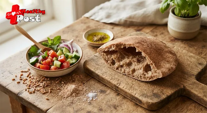 Is Pita Bread Healthy? Nutrition Facts, Weight Loss & Best Choices 2 Whole-wheat pita bread with vegetables on a kitchen table