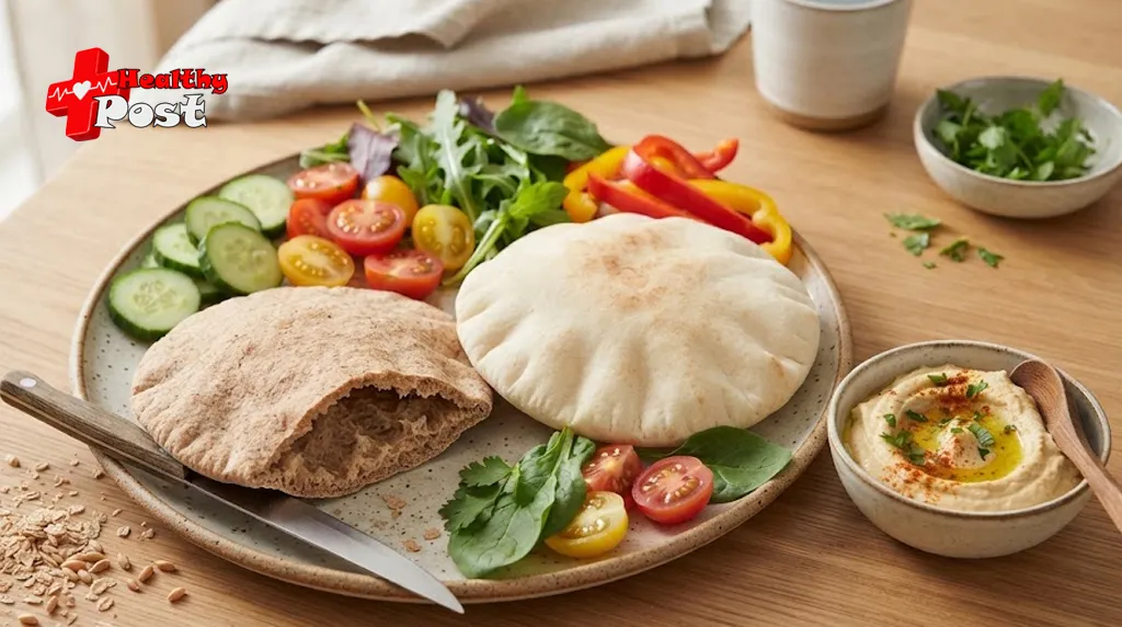 Is Pita Bread Healthy? Nutrition Facts, Weight Loss & Best Choices Whole-wheat and white pita bread with vegetables and hummus