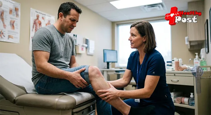 Knee Buckling: Causes, Symptoms, Treatment and When to See a Doctor 3 Healthcare professional examining a swollen and unstable knee after an injury