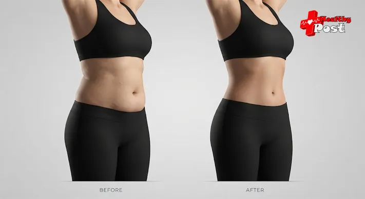 Lipo 360: Procedure, Cost, Recovery & Before-and-After Results 2 Illustration comparing abdominal, waist, flank and lower-back contours before and after circumferential liposuction
