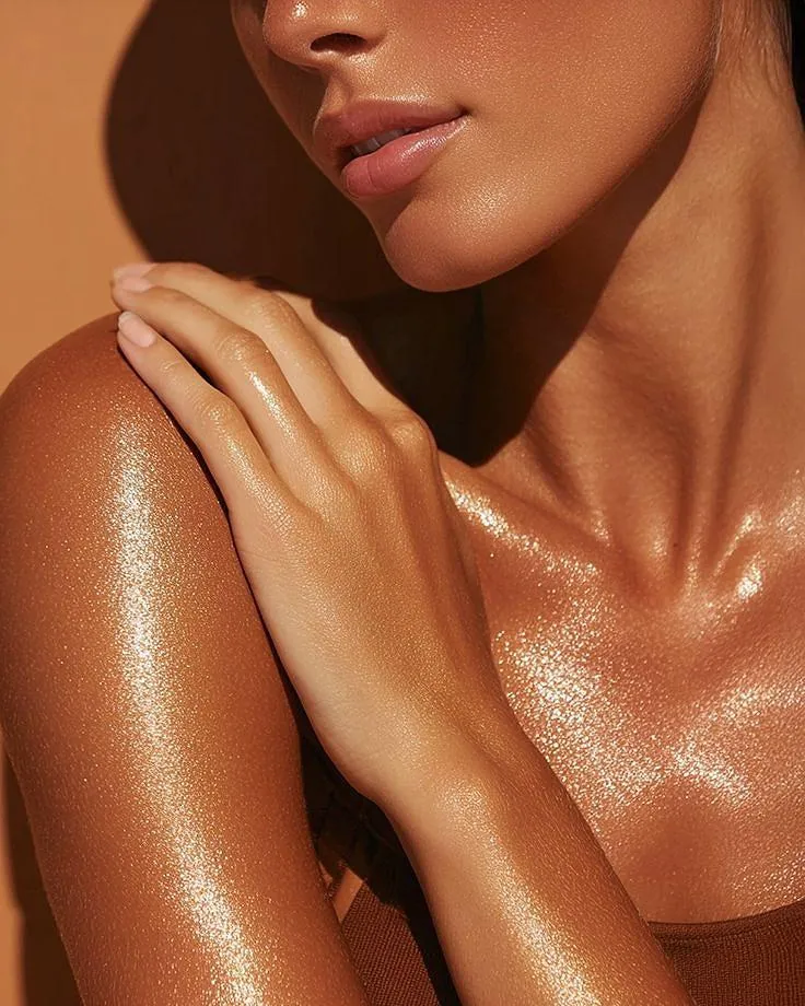 What Does Tanning Oil Do? How It Works, Benefits & Sun Safety 2 Adult applying tanning oil to the shoulder while outdoors at a sunny beach