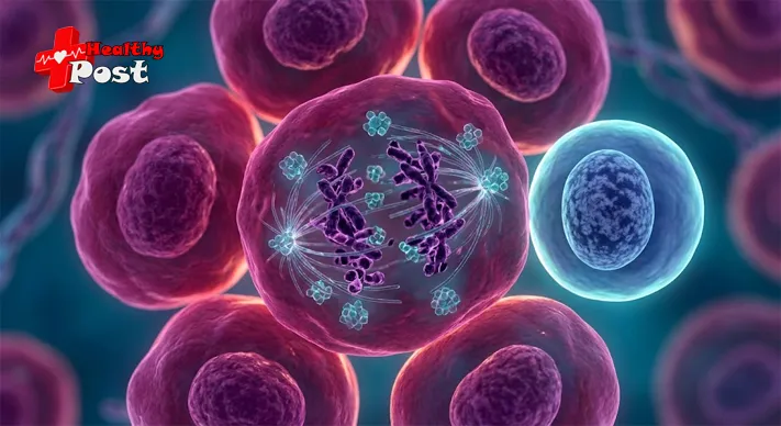 Can chemotherapy really kill cancer cells and cure cancer? 2 Illustration of chemotherapy drug molecules disrupting the dividing chromosomes of a tumour cell while a nearby healthy cell stays intact