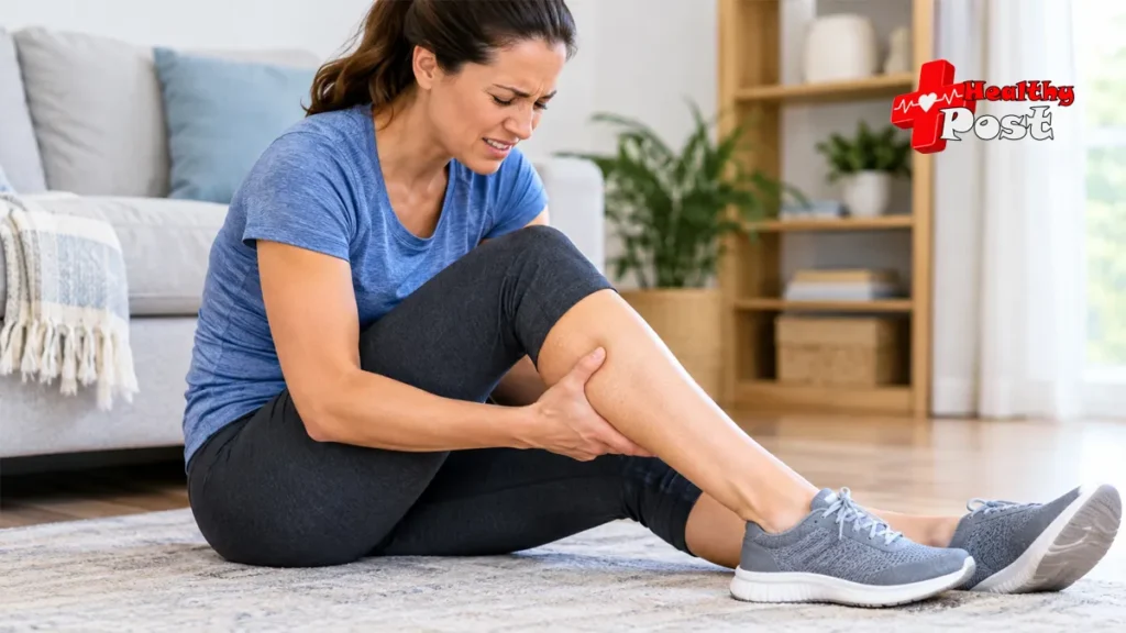 What Causes Muscle Cramps? 7 Common Reasons Explained Woman holding and massaging her calf during a painful muscle cramp